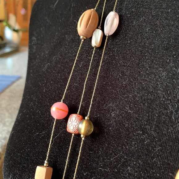 Lia Sophia three layer wood and bead necklace - Picture 4 of 6